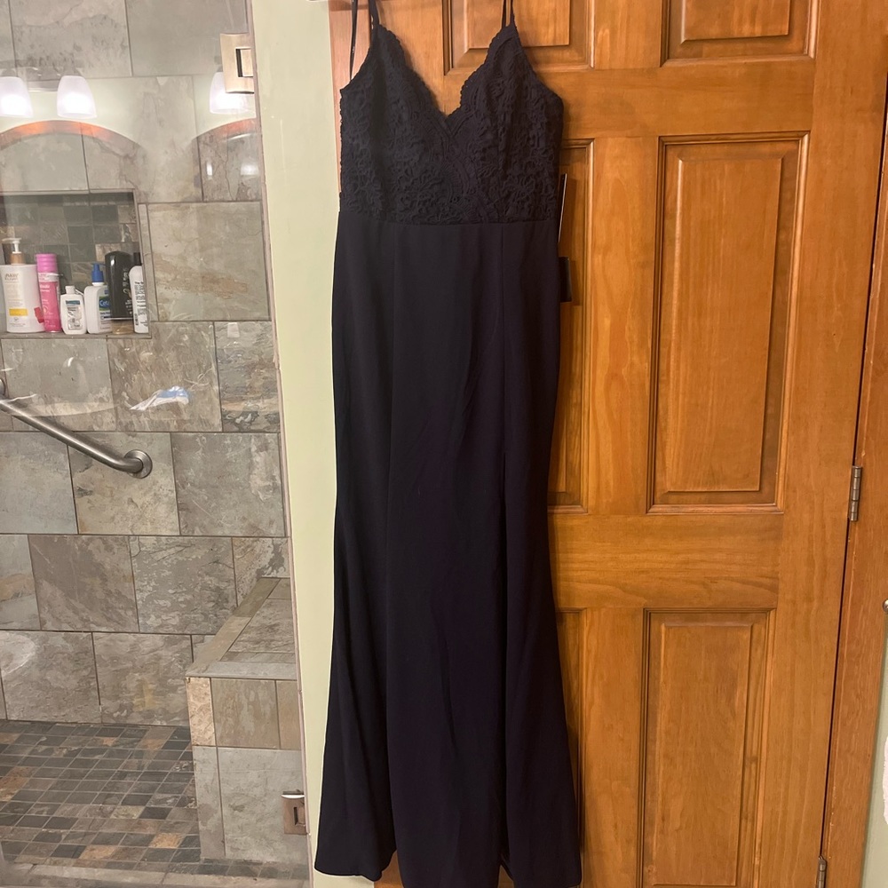Navy blue wedding guest formal long dress - Picture 3 of 4